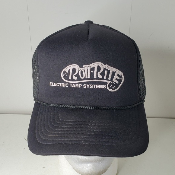 VTG Roll Rite Electric Tarp Systems Black Trucker Hat Semi Truck Snapback Cap - Picture 1 of 9